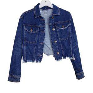 Aeropostale Cropped Cutoff Distressed Denim Jean Jacket Size XS